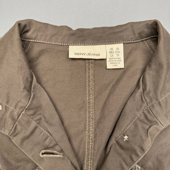 DKNY JEANS Women Brwn Utility Jacket Cargo Cinched Waist 3/4 Slv Button Front XS - Picture 6 of 9